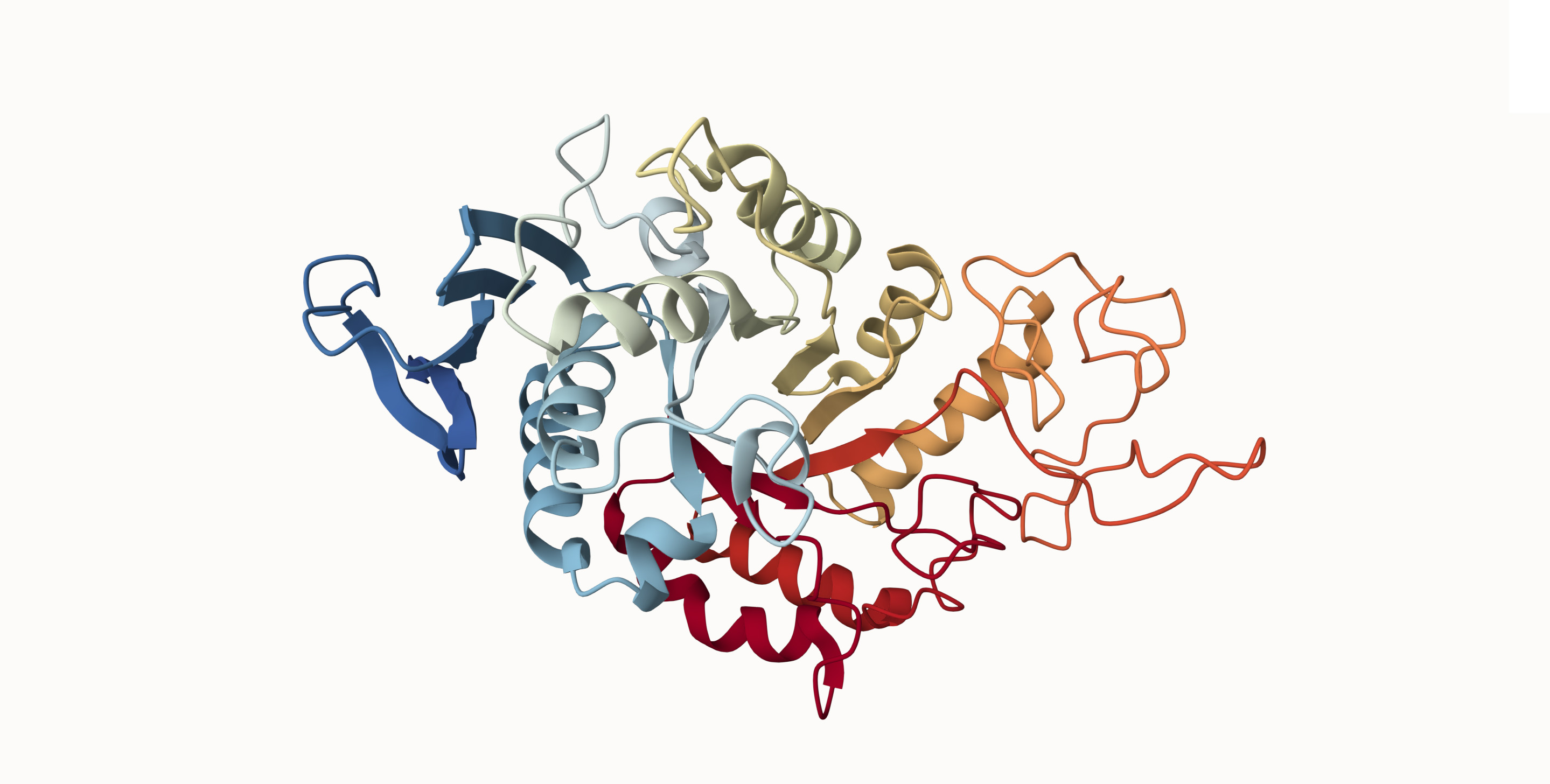 Fig 2 - Crystal and molecular structure of barley α-amylase (PDB ID: 1AMY). Ribbon diagram created in Mol*